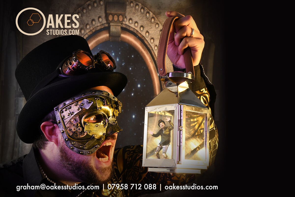 This was shot for an Actor & Director who wanted Something Different for his online profile - and we both like Steampunk - so i chipped in with a stunning backdrop and a couple of relevant accessories.